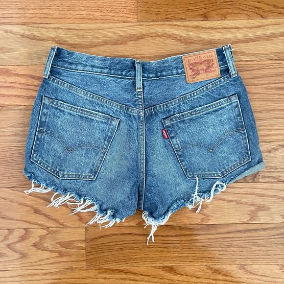 Levi's 501 Womens Selvedge Denim Micro Jean Shorts 26 Blue Cut-Off Button Fly - Picture 3 of 11